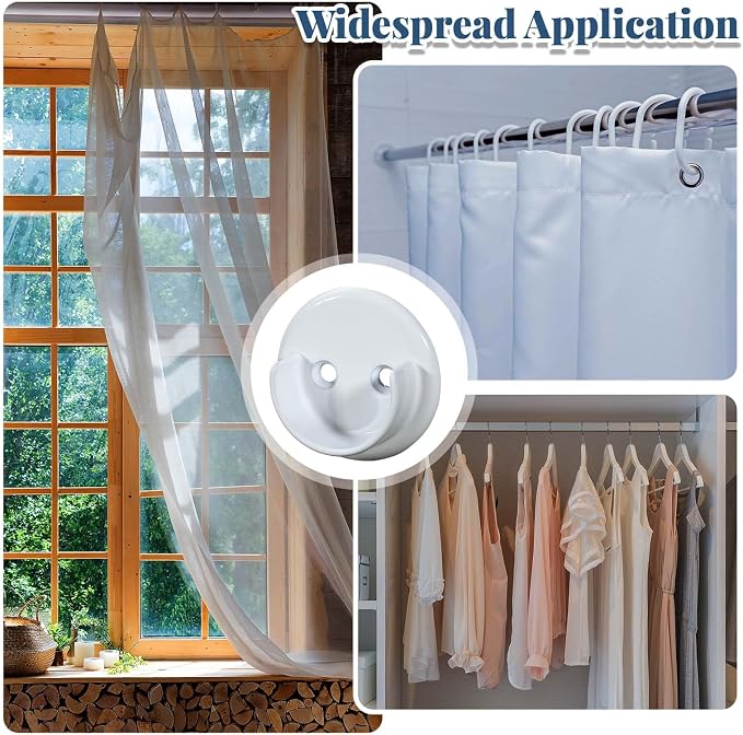 Yaocom 6 Pairs Metal Closet Rod Socket Bracket Set Heavy Duty Shower Curtain Rod Holders Pole Sockets Accept 1-3/8" Diameter Rod Pole with Screw on Attachment for Wardrobes Shelf (Matte White)