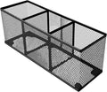 Metal Mesh Pencil Holder, Spacious 3-Compartment Desk Organizer for Pens, Makeup Brushes, Utensils, Multipurpose Office, School ,Kitchen, Home Desktop Storage, 10.43 x 3.35 x 4.04 Inches, Black