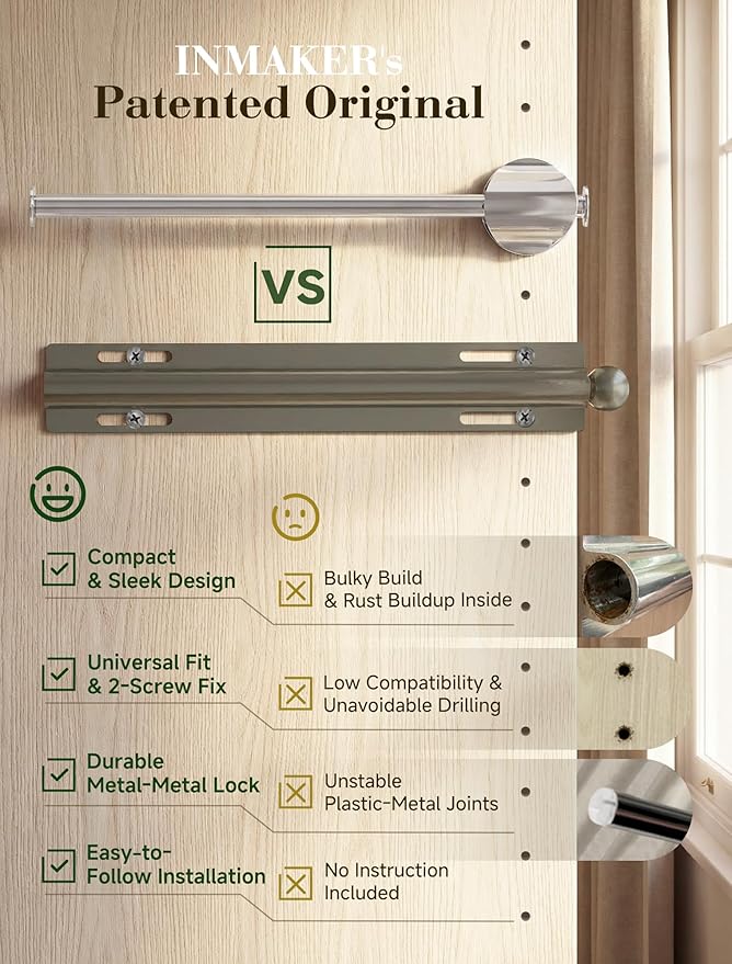 INMAKER Valet Rod for Closet Slide out | Pull out to 9.5" Hanger Rod for ≥12" Deep Closet, Sterling Silver, 1 Pack