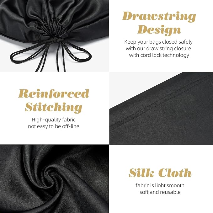 12 Pack Dust Bags for Handbags Travel Storage Pouch Silk Cloth Bag | Drawstring Large Storage Pouch for Handbag Purse Shoes Boots, Black 23.6x19.6 Inch