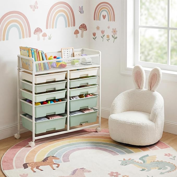 2 Pack Craft Cart with Wheels, Stylish Rolling Craft Cart with 10 Drawers, Art Cart Organizer and Storage, Rolling Utility Cart with Handles for Organizing Crafts, Yarn, Toys, School Supplies, etc