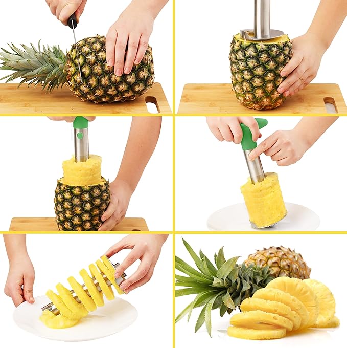 Zulay Kitchen Stainless Steel Pineapple Corer & Slicer – Heavy Duty Pineapple Cutter & Eye Removal Tool – Effortless Core Remover Tool with Sharp Reinforced Blade & Ergonomic Handle - Green