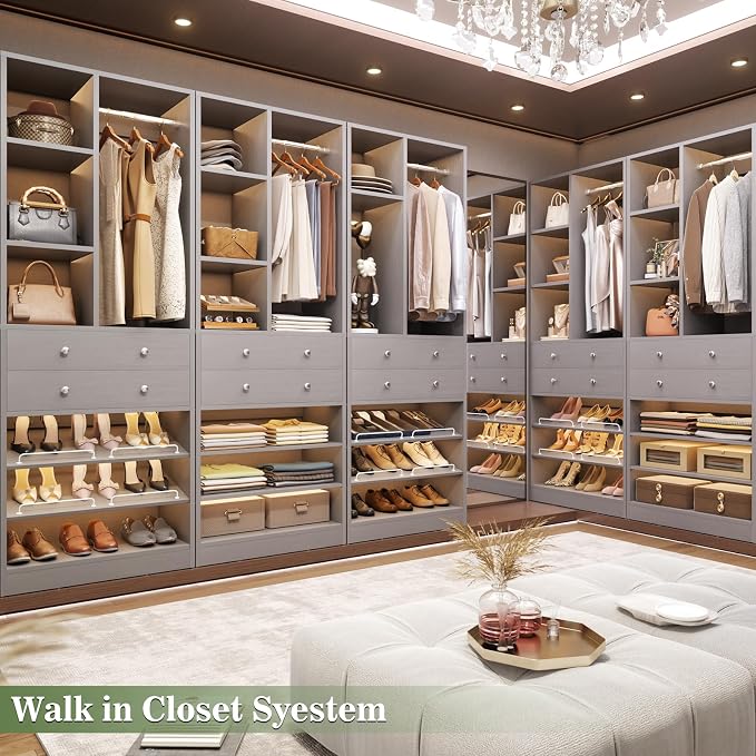 Besiost Closet System, 55.5"/4.6 FT Closet Organizer System with Drawers and Shelves, Walk-in Closets Systems for Small Closets, Free Standing Closet Tower, Load 1200+LBS, Morandi Grey 2 Pack