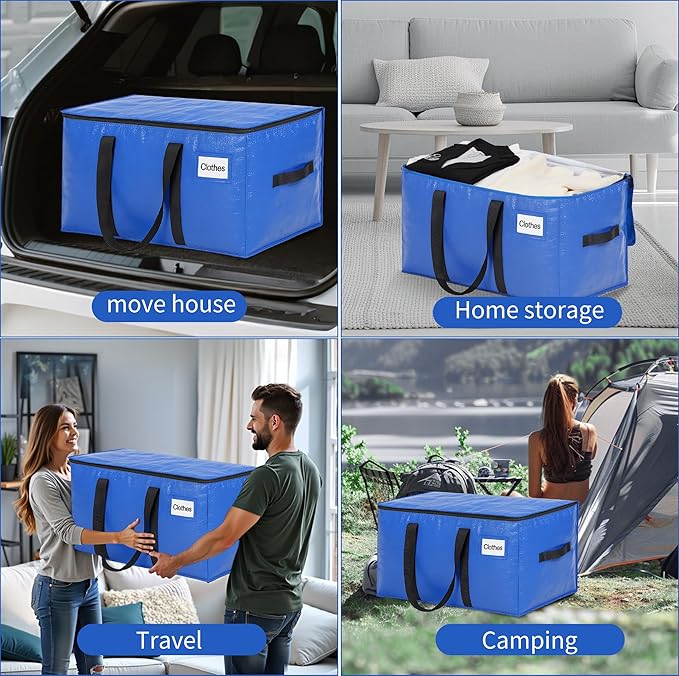 BAGAIL Heavy Duty Moving Bags with Strong Handle, Extra Large Moving Boxes, Storage Tote for Clothes, College Moving Supplies(Blue, 2 Pack)