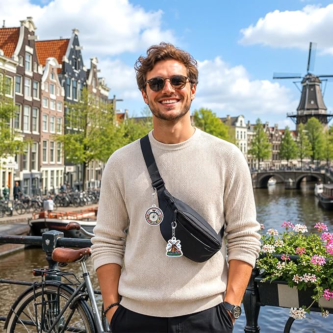 12Pcs Netherlands Keychain Souvenir Set Acrylic Holland Amsterdam Travel Key Ring Charms with Dutch Windmill Tulip Wooden Shoes Design Aesthetic Bag Pendant Party Favors Gift for Backpack Key Decor