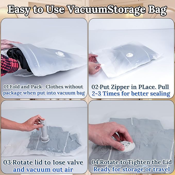 Vacuum Sealing Bags for Clothing Travel,Space Saver Vacuum Storage Bags with Air Pump,Compression Packing for Luggage and Clothes Travel (12 Combo Bags+Electric Pump)