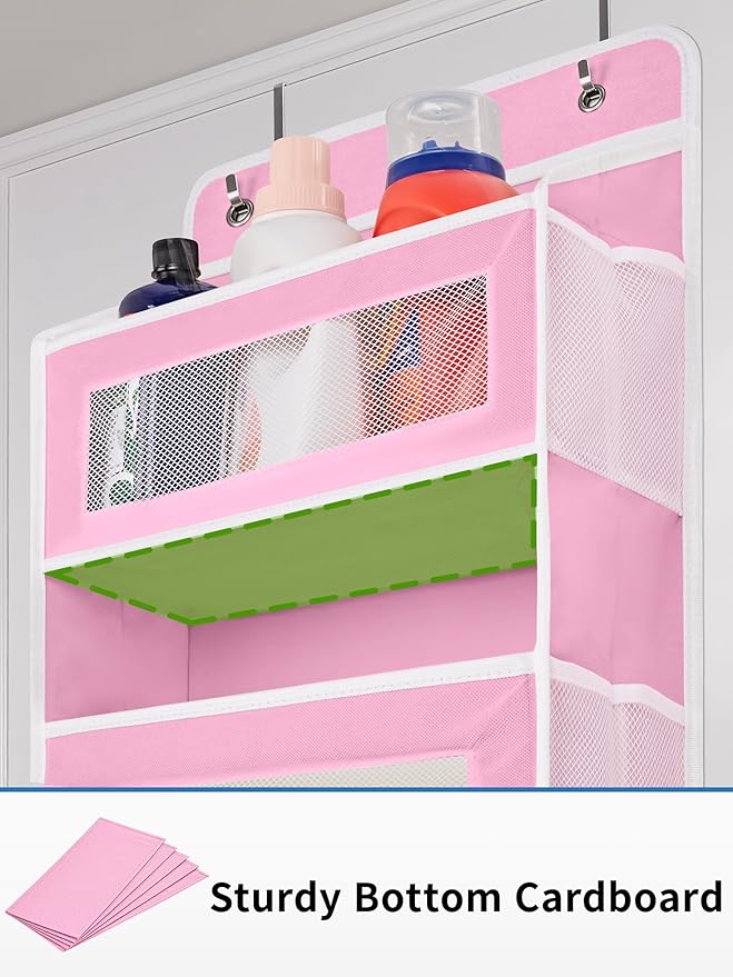JARLINK Over The Door Organizer Storage, 5 Shelf Hanging Door Organizer with 5 Large Capacity Pockets, Anti Tilt 44 lb Load Behind Door Storage for Bedroom, Bathroom, Pantry, Nursery, (Pink)