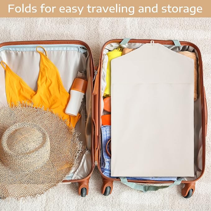 Sotiff Cotton Dress Garment Bags for Long Gowns Long Dress Travel Breathable Foldable Storage Bag Dust Proof(White,40 x 23.6 Inches)
