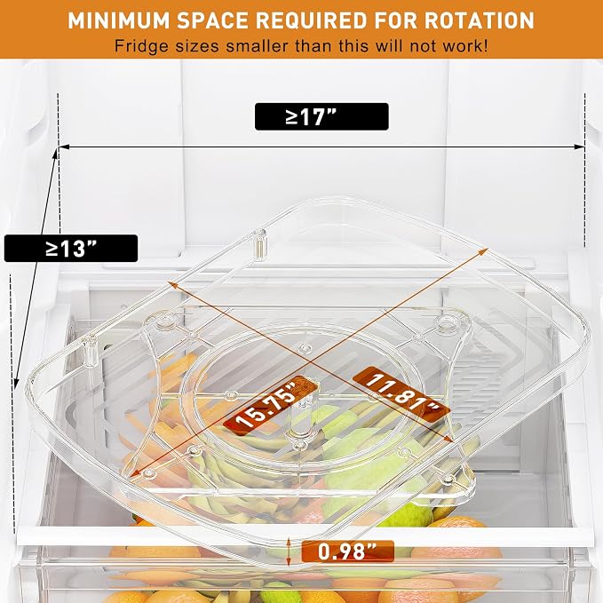 SPACEKEEPER Lazy Susan Turntable Organizer for Fridge Organization and Storage, Rectangle Turntable Lazy Susan Spice Rack for Cabinet Pantry Countertop Fridge Organizers, 1 Pack