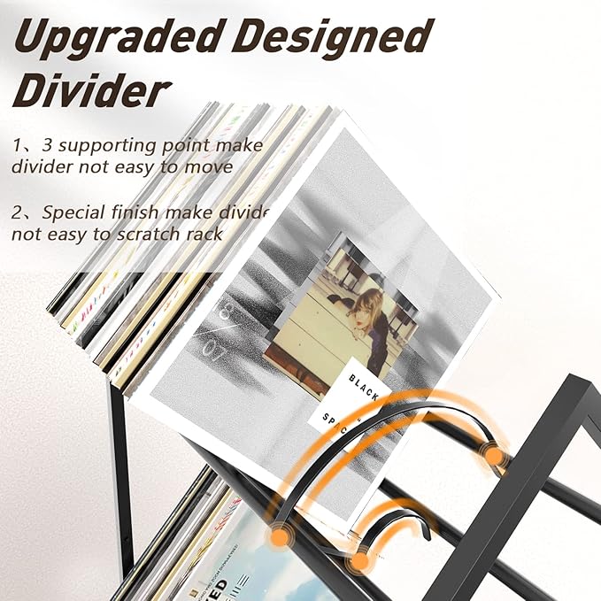 RUILALIFE 2-Tier-Vinyl-Record-Storage-Holder With Dividers, 200 LPs Albums Storage Rack Shelf, Steel Music Records Display Shelf Organizer For Book, Magazine, Files