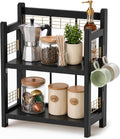 No-Assembly Coffee Bar Organizer, 2-Tier Coffee Station Shelf | Foldable Oak Wood Shelf, Coffee Station Accessories Storage for Syrup & Pods, 3 Hooks for Mugs, Kitchen Spice Rack, Black