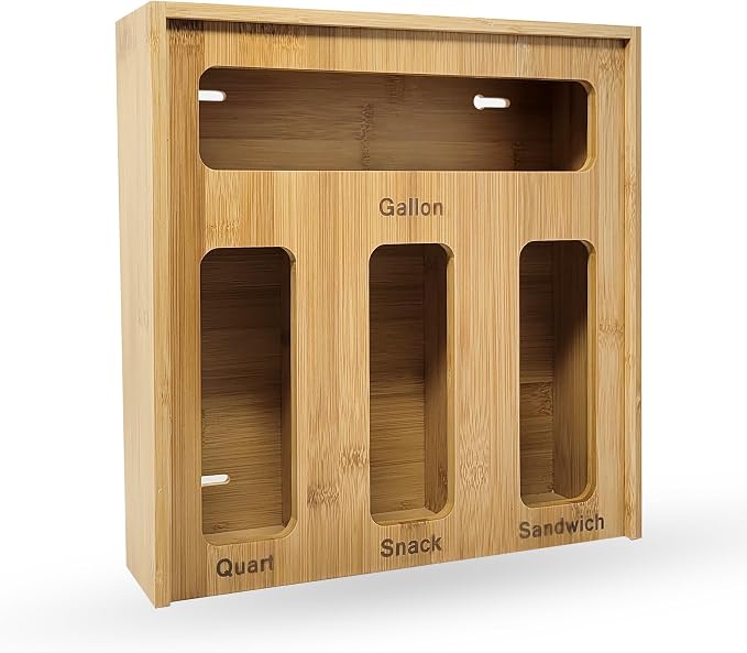 Ziplock Bag Organizer for Drawer – Bamboo Ziploc Bag Holder with Sliding Lid for Gallon, Quart, Snack & Sandwich Bags