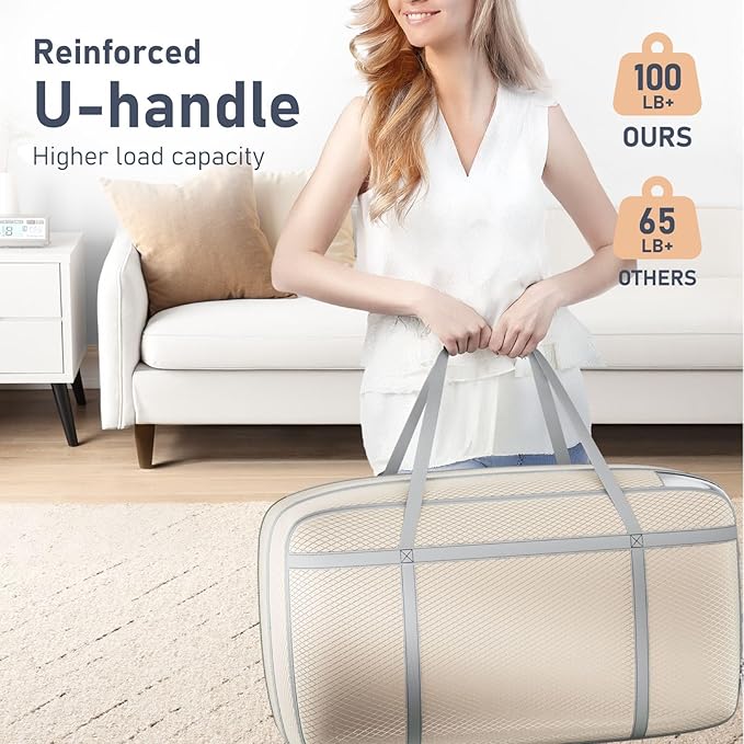 DIMJ 100L Comforter Storage Bag with Handls, Large Washable Blanket Storage, Compression Packing Totes Moving Bags With Zipper, Space Saving Containers For Pillow, Clothes, Bedding, 2 PCS
