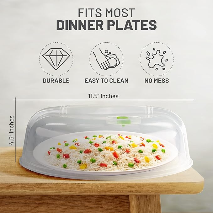 Microwave Cover for Food, Microwave Splatter Proof Plate Guard, Microwave Lid Food Cover for Microwave Oven with Steam Vents, Clear Dishwasher Safe BPA Free Plastic, 10 Inch, 2 PK – By RamPro
