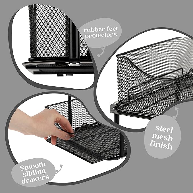 Sorbus 2 Tier Metal Under Sink Organizer for Bathroom, Kitchen, Strong Steel Mesh Sliding Drawers for Under Sink, Under Cabinet, Closet, Kitchen, Pantry, Bathroom Organizers and Storage (Black)