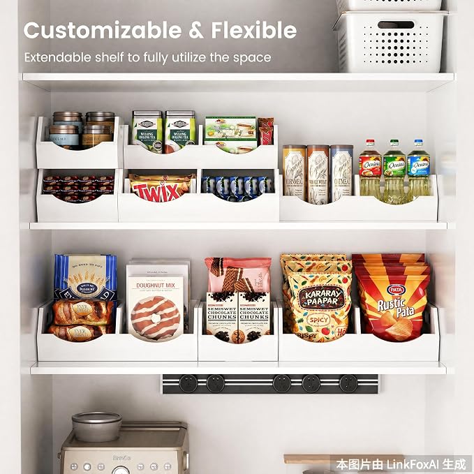 Potato and Onion Storage Bin, 3 Tier Bamboo Kitchen Storage Rack, Stackable Ventilated Pantry Organizer with Handles for Garlic Peppers Vegetables, Countertop Produce Bins, White(Assembly Required)