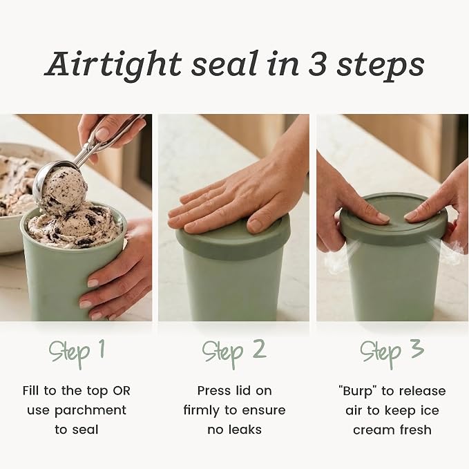 StarPack Freeze The Day Homemade Ice Cream Containers (2-Pack, 1 Quart) - Airtight Silicone Lids, BPA-Free Reusable Freezer Tubs with Dry Erase Pen and Labels - Stackable, Sage Green and Pink