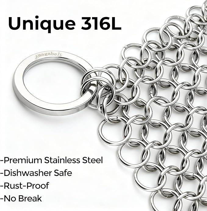 AMAGABELI GARDEN & HOME 10”x10” Stainless Steel Cast Iron Cleaner Chainmail Scrubber for Cast Iron Pan Skillet Cleaner for Dishes Cast Iron Pot Cookware Accessories BG263