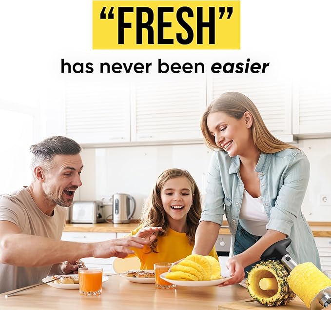 Zulay Kitchen Stainless Steel Pineapple Corer & Slicer – Heavy Duty Pineapple Cutter & Eye Removal Tool – Effortless Core Remover Tool with Sharp Reinforced Blade & Ergonomic Handle - Black