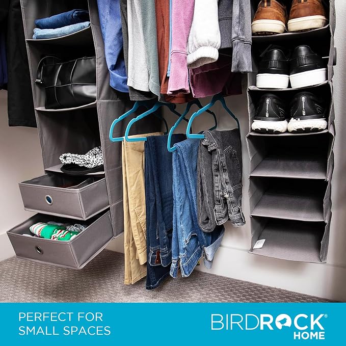 BIRDROCK HOME 5pc Hanging Closet Organizer System with Storage Shelves - Grey - Shoe Clothing Organization - Great for College Dorms or Kid Bedrooms Nursery