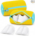 Shoe Washing Machine Bag 2 Pack with 2 Dust Bags for Washer Dryer | Chenille Microfiber Lining, 17 x 7.5 inch Cylindrical Shape, Auto-Lock Zipper, Foldable Yellow Laundry Wash Cleaner Pouches