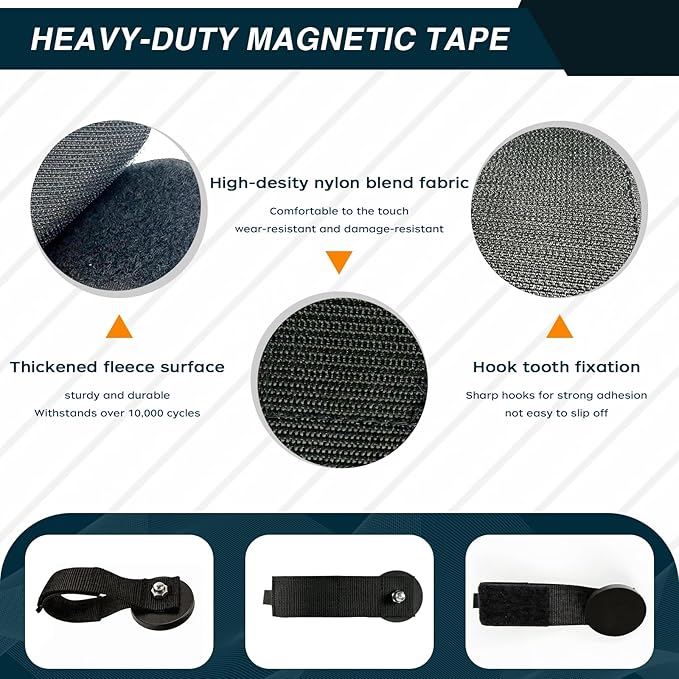 Zihvfzu 2 Pack Magnetic Hook Straps - 2.59" Heavy Duty Magnetic Tool Holder for Garage, Workshop, RV, Pickup - Cable Management Wrap for Extension Cord, Rope, Hose, Wire - Strong Magnet Tie for Tools