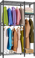 M MZG Heavy Duty Rolling Garment Rack 3 Tiers Adjustable Wire Shelving Clothes Rack with 3 Rods and Side Hooks,Storage Closet Clothing Rack Black 15.7" D x 43.3" W x 76.5" H