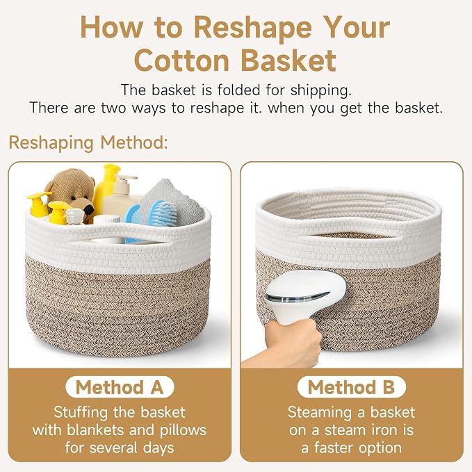 Small Rope Baskets for Storage, Baskets for Gifts Empty, Cute Round Woven Basket, Decorative Shelf Baskets 9.82×9.82×7.1", Cotton Toy Storage Bins for Organizer 3 Packs Mixed Brown