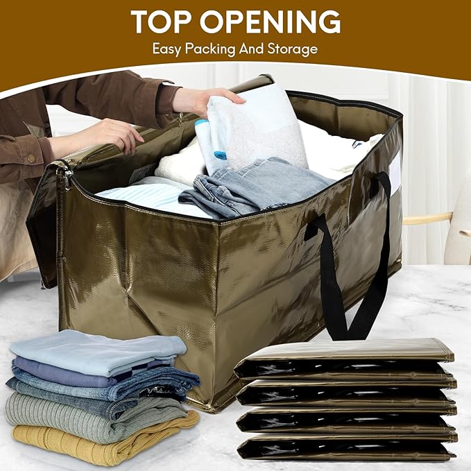 6-Pack Extra-Large Heavy-Duty Moving bags with Reinforced Handles, Durable Zippers & Waterproof Material — Perfect for Space-Saving, Moving, Shipping and Travel (Smoked Gold)