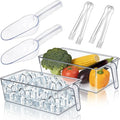 Clear Ice Bucket for Freezer, Ice Cube Storage Bin with Flexible Handle, and Ice Holder for Freezer, Scoop & Tongs Set, Fridge Container, Home Bar Organization