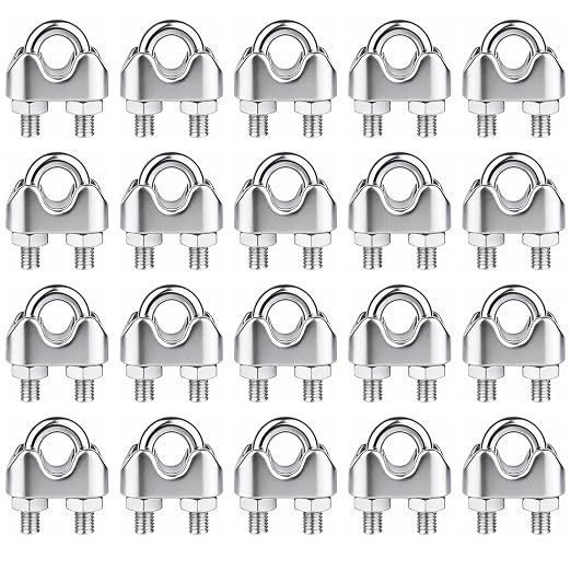 20Pcs 3/8 inch 304 Stainless Steel Wire Rope Cable Clamp,M10 Wire Rope Clips U Bolt Saddle Fastener for Tent Ropes and Wire Ropes