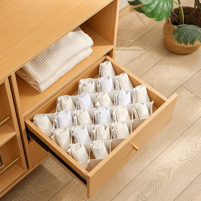 ROUFA Sock Drawer Organizer for Dresser, Honeycomb Underwear Dividers for Women, Panty Separator for Bras, Socks, Belt and Leggings (24pcs,White)