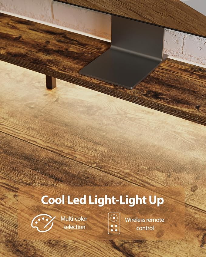 Agilestic 55 x 24 Inch Electric Standing Desk with Shelf, Height Adjustable Desk with Power Outlets & LED, Sit Stand Up Table with Monitor Stand, Computer Workstation, Rustic Brown
