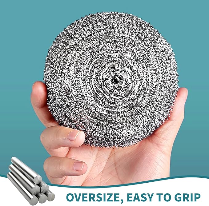 Carrie Joe Stainless Steel Scourer Heavy Duty Scrubber Pads Steel Wool Pack of 6,40g