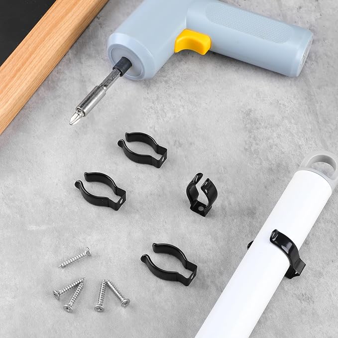 5 Pack Spring Clip Broom Clip with Screws for 3/4-1 1/8 Inch Diameter Black Manganese U Shape Steel Clips Holder Bracket for Tools Rakes and Flashlight Pipe Tool Holder Wall Garage Garden