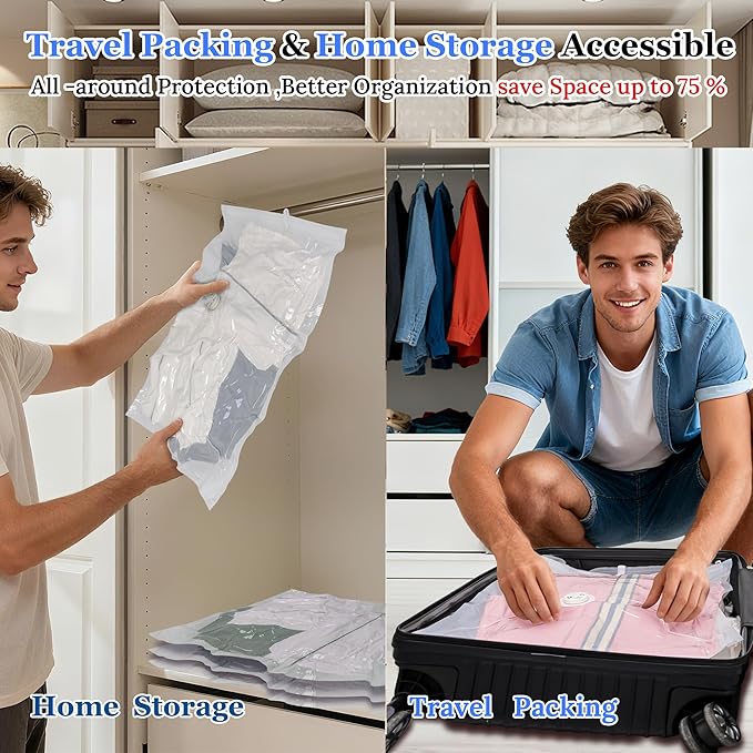 Vacuum Sealing Bags for Clothing Travel,Space Saver Vacuum Storage Bags with Air Pump,Compression Packing for Luggage and Clothes Travel (9 Combo Bags+Electric Pump)