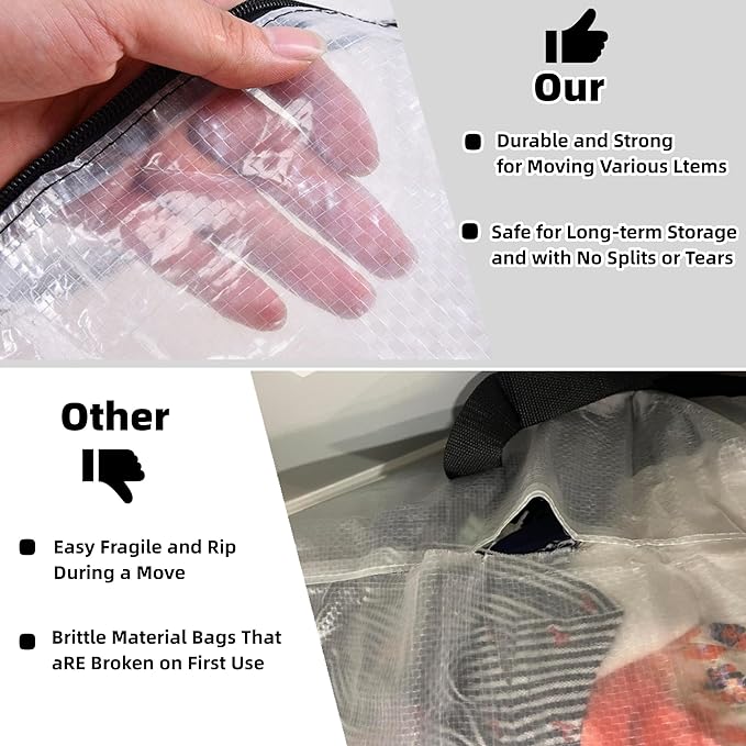 6 Pack Heavy Duty Extra Large Clear Storage Bags with Zipper and Handles - Moving Boxes & Storage Bins Alternative, Packing & Moving Supplies for Dorm Room Essentials