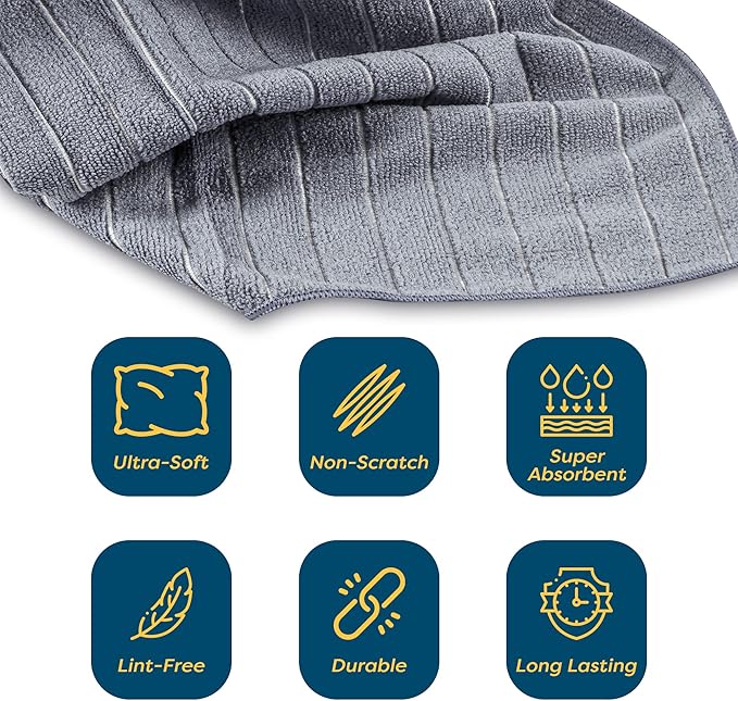 SCRUBIT Microfiber Kitchen Towels - 12" x 12" Microfiber Cleaning Cloth - Soft, Absorbent & Durable Dish Towels for Washing Dishes – Grey and White Microfiber Towel & Cleaning Rags (Grey & White, 8)