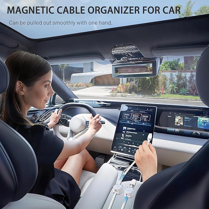 6 Pack Magnetic Cord Organizer & Cable Clips - Adjustable Under Desk Cable Management, Adhesive Wire Holder for Home, Office, Phone, Car, Wall, and Nightstand (Black)
