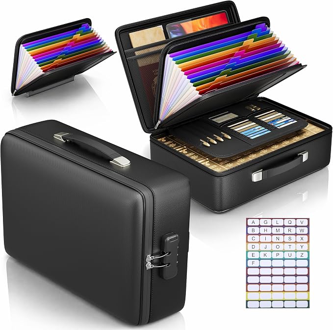 5200°F Fireproof Document Box, Hard-Shell,Fireproof Safe for Home Documents | Fire proof safe document box with lock,detachable accordion file organizer,waterproof digital portable document organiser