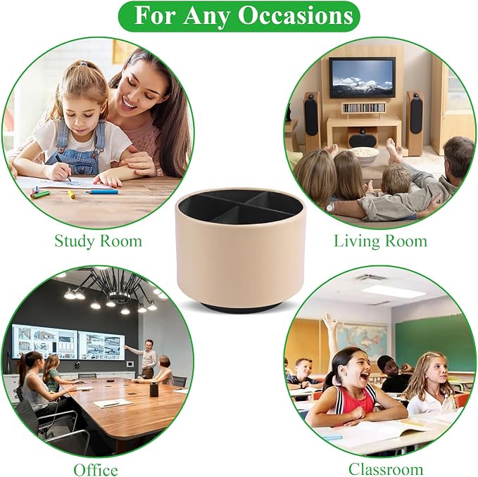 Round Leather Art Supply Organizer,Remote Control Holder,360 Degree Spinning,Multi-Functional Pencil Holder,4 Compartments Desktop Stationary Organizer(1-Oil Apricot)