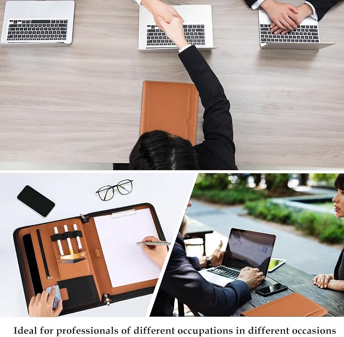 ProCase Portfolio Business Padfolio Folder with Zipper -Tan | Conference Meeting Executive File Legal Document Organizer with Pockets Letter Size A11 Writing Pad Notepad Padfolio