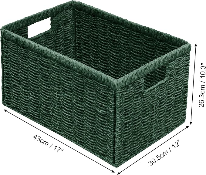 Vagusicc 2 Packs Large Wicker Storage Basket, Closet Storage Baskets Bins for Shelves, Decorative Collapsible Baskets for Organizing Clothes Toy Nursery Bathroom Organizers and Storage, Green