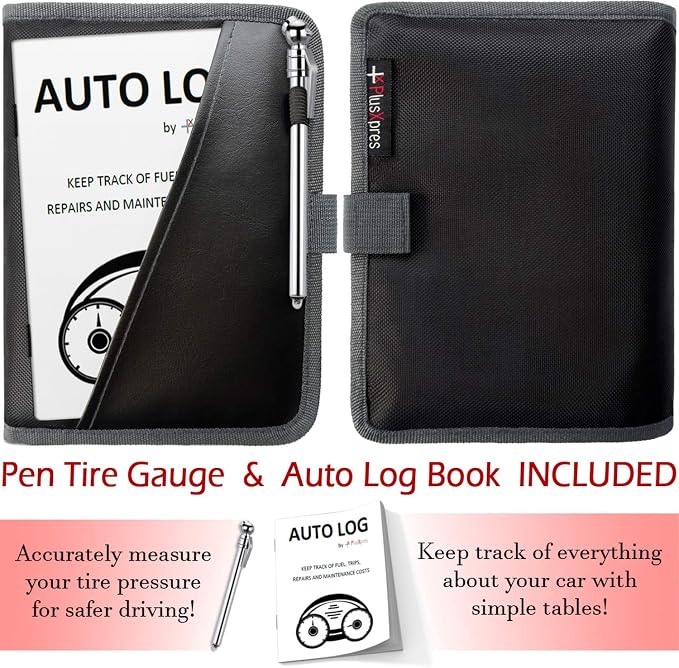 PlusXpres Glove Box Compartment Organizer - Car Document Holder - Gray | Owner Manual Case Pouch, Vehicle Storage Wallet for Registration and Insurance Card, Auto Paperwork Holder, Log Book included