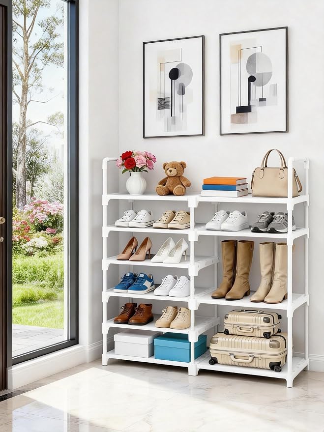 6-Tier Shoe Rack Large Capacity,Durable Shoe Organizer Storage for 20-26 Pairs of Shoes and Boots,Heavy Duty Free Standing Shoe Stand for Closet,Entryway and Garage (White)