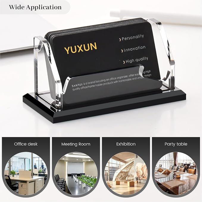 YUXUN Black Business Card Holder for Desk-1 Slot, Acrylic Business Card Holder for Women Men,50+ Business Cards Display Stand for Exhibition, Home, Office