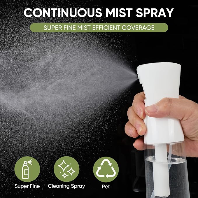 Continuous Spray Bottles, Ultra Fine Mist Sprayer, Spray Bottle For Hairstyling, Cleaning, Plants, Pets, Barbers, Salons (White)