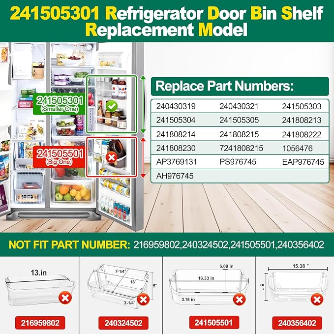 UPGRADED 241505301 241505300 Refrigerator Door Bin Shelf Compatible with Frigidaire FGSC2335TFB Door Shelf Replacement FGSC2335TDB FFSC2323TS8 FFSC2323TSA FFSC2323TS0 FGSC2335TF0 Upper Door Bin