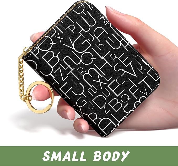 Aiawoxc Credit Card Holder, Small RFID Wallet Slim Leather Card Organizer Case with Zipper and Keychain, Fashion Alphabet