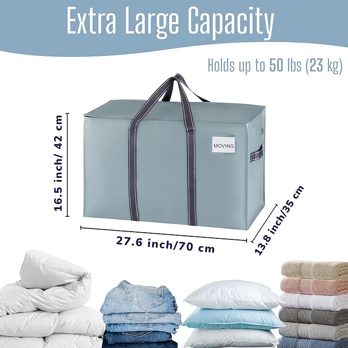 VENO 10 Pack Heavy Duty Moving Bags, Extra Large Storage Bags with Reinforced Handles & Strong Zippers, Foldable & Reusable Moving Box Alternative for Clothes & Dorm Storage